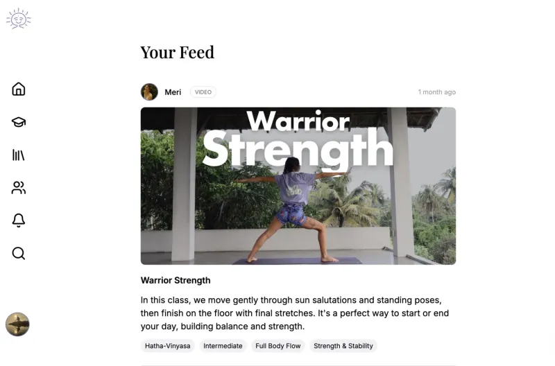 Your feed in the Happy Yogi web app