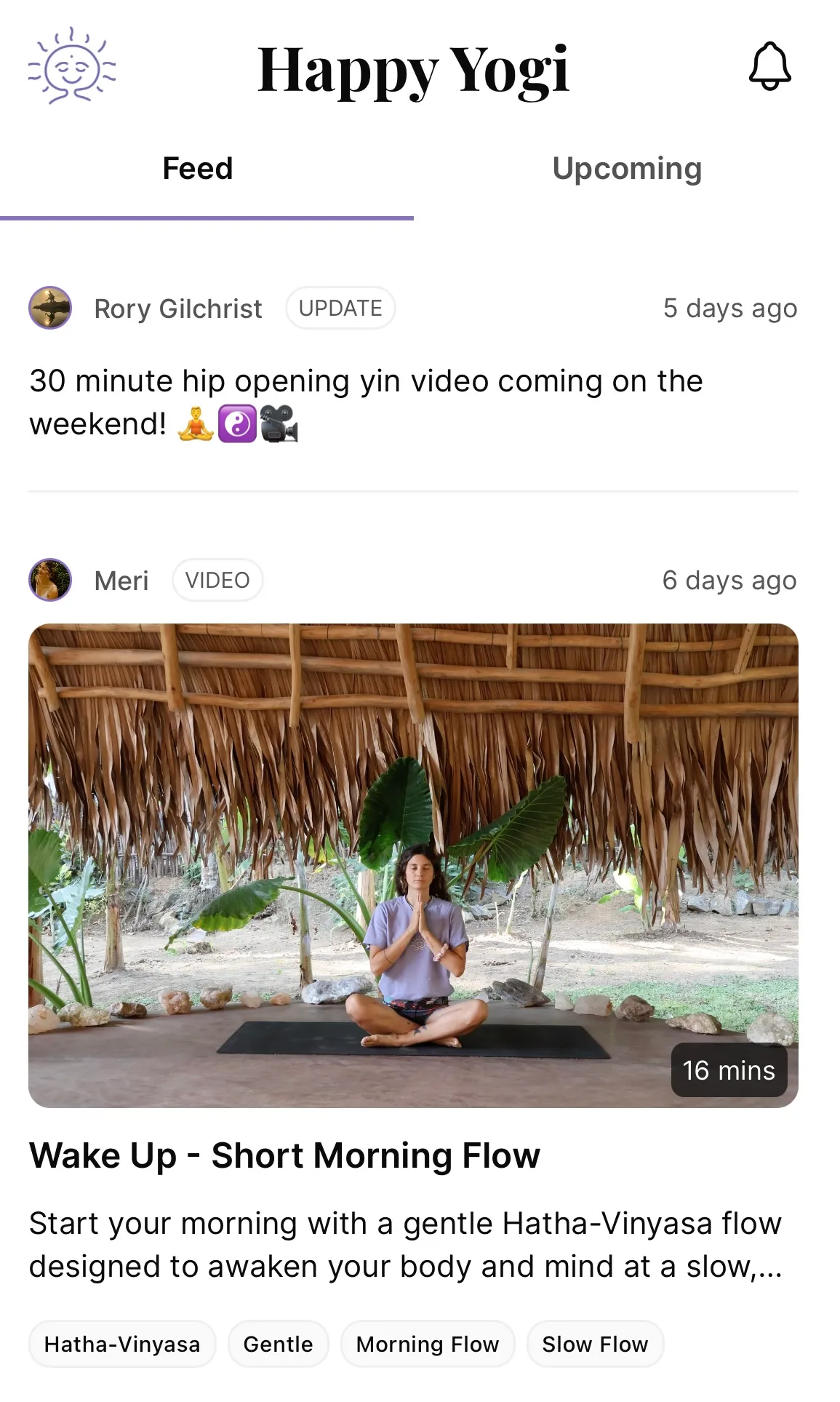 Happy Yogi discovery and class feed for students